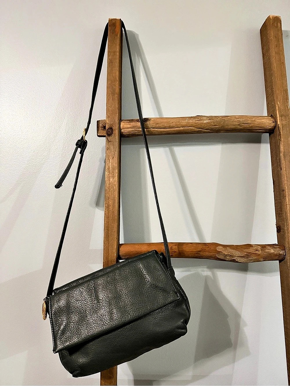 Vintage Stone Mountain Green Pebbled Leather Foldover Crossbody Bag Made in USA